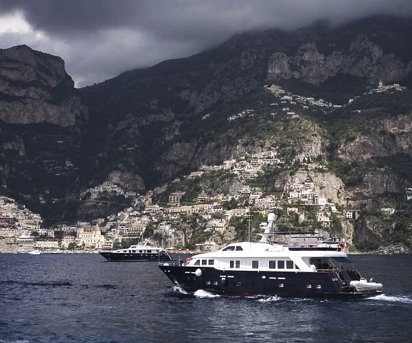 Yachts off the Amalfi Coast, Campania, Italy, Mediterranean, Europe