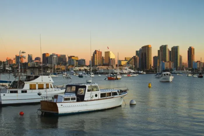 Framed Print : Yachts and San Diego skyline, California, United States of America, North America Framed Print : Yachts and San Diego skyline, California, United States of America, North America