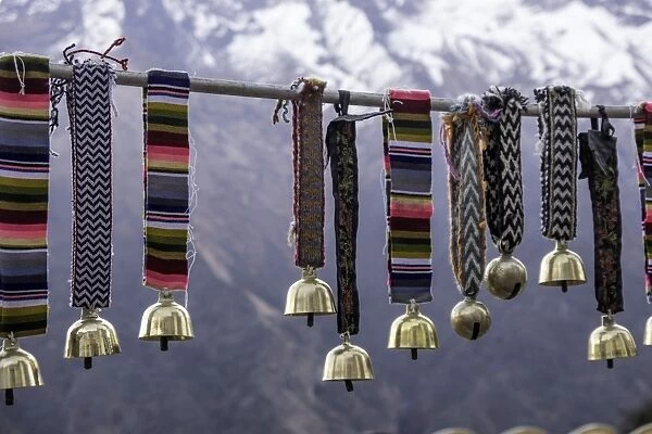 Yak bells on sale in a small market town in the Sagarmatha National Park, Nepal, Asia