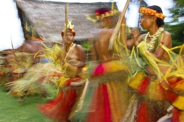 Yapese dancers performing the traditional bamboo stick dance, Yap, Micronesia, Pacific
