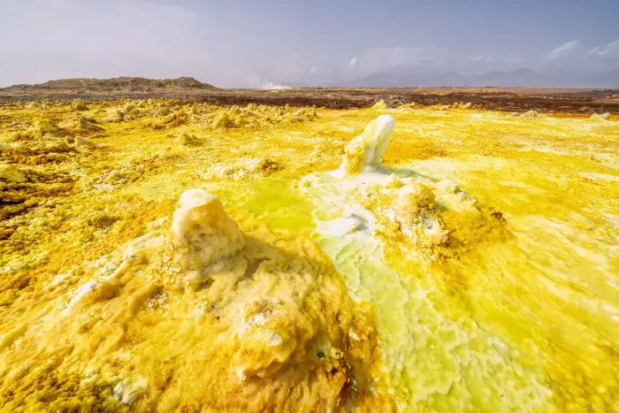 Framed Print : Yellow acid sulphur sediments in the thermal area of Dallol, Danakil Depression Framed Print : Yellow acid sulphur sediments in the thermal area of Dallol, Danakil Depression