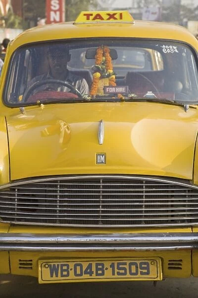 Yellow Ambassador taxi outside Howrah train station, Kolkata (Calcutta)