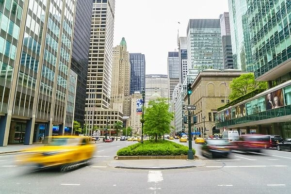 Yellow cab and cars on Park Avenue, Manhattan, New York City, United States of America