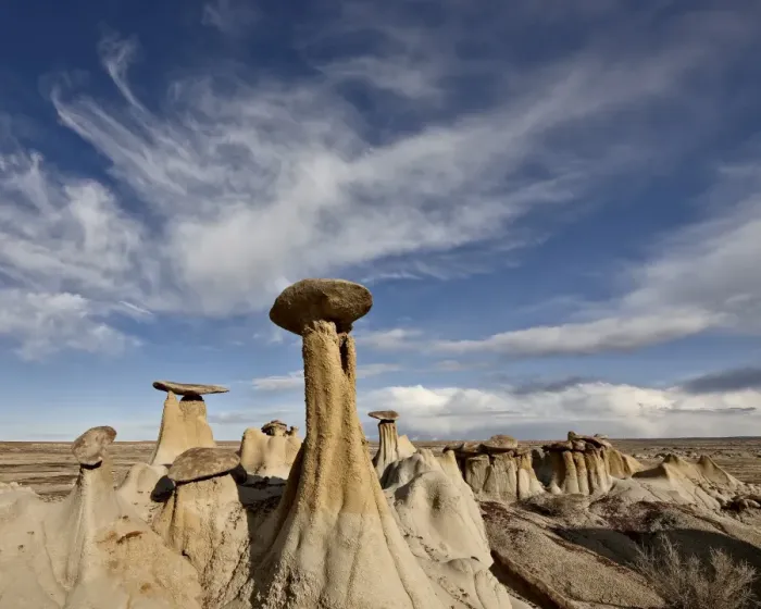 Framed Print : Yellow hoodoos under clouds, San Juan Basin, New Mexico, United States of America, North America