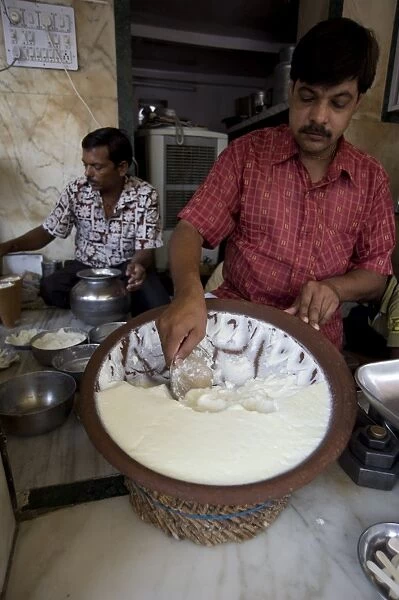 Yoghourt for lassi, an Indian yoghourt drink, from the Lassiwallah, Jaipur