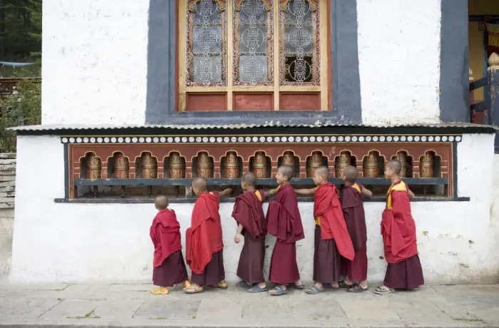 Framed Print : Young Buddhist monks, Karchu Dratsang Monastery, Buthang, Bhutan, Asia