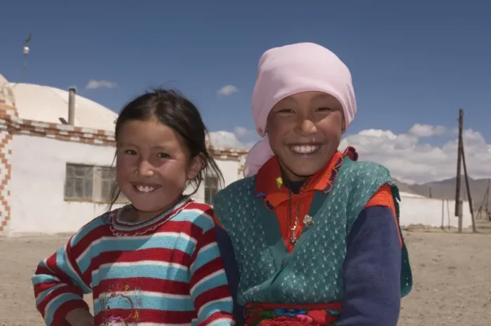 Framed Print : Young happy girls, Alichur, The Pamirs, Tajikistan, Central Asia, Asia