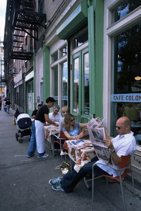 Framed Print : Young people outside the Colonial cafe in Nolita neighbourhood Framed Print : Young people outside the Colonial cafe in Nolita neighbourhood
