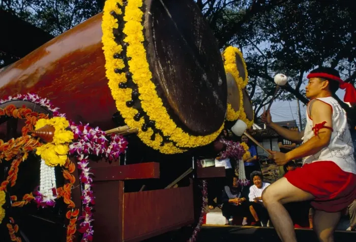 Framed Print : Young Thai man playing drums in parade Framed Print : Young Thai man playing drums in parade