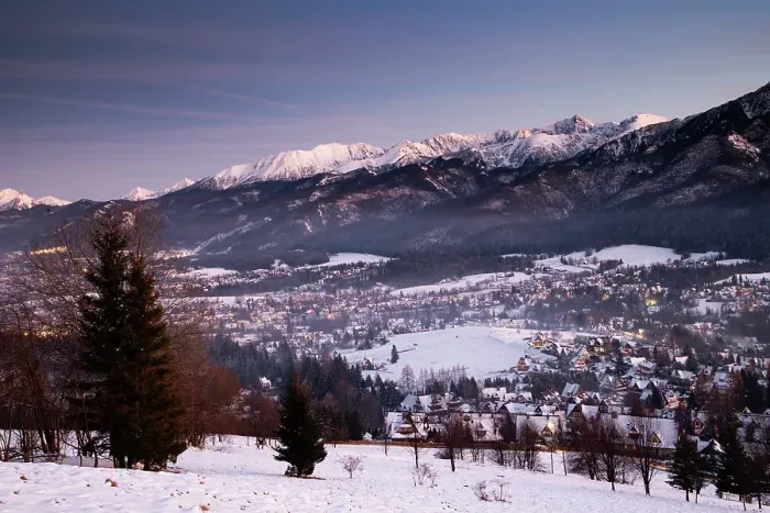 Framed Print : Zakopane and the High Tatras in winter at night, Poland