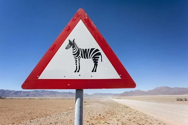 Zebra crossing animal warning sign, Namib Desert, Namibia, Africa