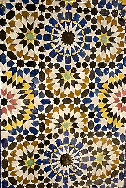 Zeliges, colored decor, Storks House, Dar Bellarj, built in 1930, Arts and Crafts Centre, Art foundation, Medina, Marrakech, Morocco, North Africa, Africa