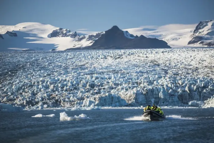 Framed Print : Zodiac boat tour on Jokulsarlon Glacier Lagoon, with Breidamerkurjokull Glacier Framed Print : Zodiac boat tour on Jokulsarlon Glacier Lagoon, with Breidamerkurjokull Glacier