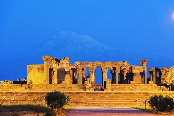 Zvartnots archaeological ruin, UNESCO World Heritage Site, Mount Ararat in Turkey behind