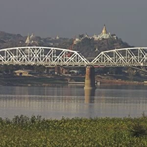 The 16 span Ava Bridge across the Ayeyarwaddy River engineered by the British in 1934