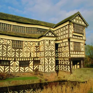 The 16th century black and white gabled house, Little Moreton Hall, Cheshire, England, UK