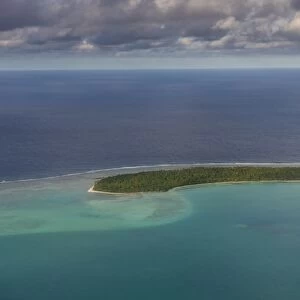 Aerial of Aitutaki lagoon, Rarotonga and the Cook Islands, South Pacific, Pacific