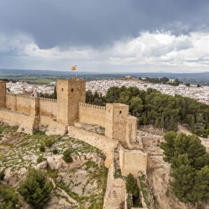 Aerial of the Antequera Castle, Antequera, Andalusia, Spain, Europe