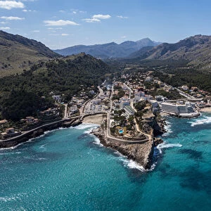Aerial of Cala Sant Vicenc, Mallorca (Majorca), Balearic Islands, Spain, Mediterranean