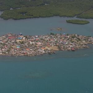 Aerial of a densely populated island, San Blas Islands, Kuna Yala, Panama, Central