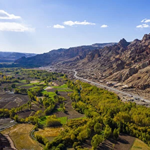 Aerial by drone of Shahr-e Zuhak. the red city, Bamyan, Afghanistan, Asia