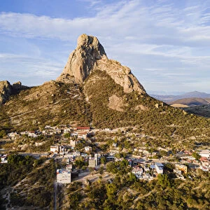 Aerial of El Bernal, third largest monolith in the world, Queretaro, Mexico