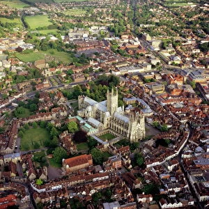 Aerial image of city and cathedral, Canterbury, Kent, England, United Kingdom, Europe