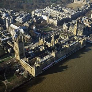 Aerial image of the Houses of Parliament (Palace of Westminster) and Big Ben
