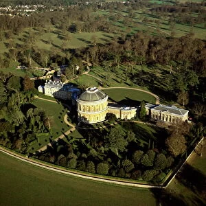 Aerial image of Ickworth House, a neoclassical country house in a park laid out by Capability Brown