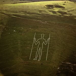 Aerial image of the Long Man of Wilmington, Wilmington, East Sussex, England