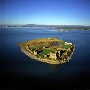 Aerial image of Piel Castle (Fouldry Castle) (Fouldrey Castle), a concentric medieval fortification with a keep and three towers, Piel Island, Furness Peninsula, Barrow in Furness, Cumbria, England, United