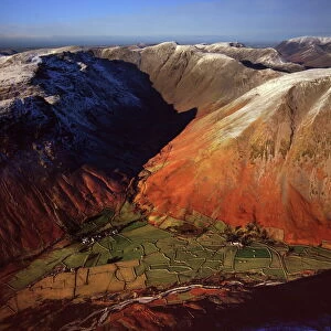 Aerial image of Wasdale Head, with St. Olafs church, the smallest church in England