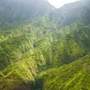 Aerial of the rugged interior of the island of Kauai, Hawaii, United States of America, Pacific