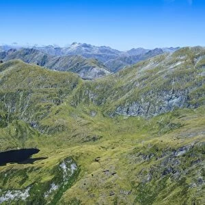 Aerial of the rugged mountains in Fiordland National Park, UNESCO World Heritage Site, South Island, New Zealand, Pacific