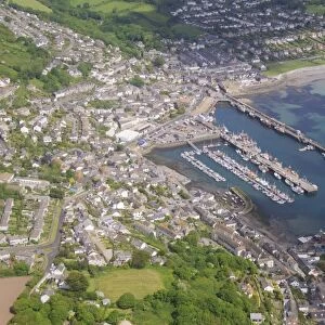 Aerial shot of Newlyn Fishing harbour near Penzance, Cornwall, England, United Kingdom, Europe