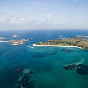 Aerial shot of St. Martins, Isles of Scilly, off Cornwall, United Kingdom, Europe
