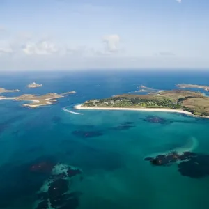 Aerial shot of St. Martins, Isles of Scilly, off Cornwall, United Kingdom, Europe