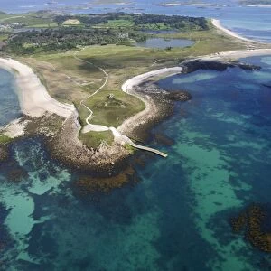 Aerial shot of Tresco, Isles of Scilly, Cornwall, United Kingdom, Europe