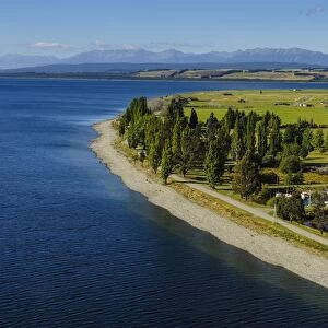 Aerial of Te Anau, Fiordland National Park, UNESCO World Heritage Site, South Island, New Zealand, Pacific