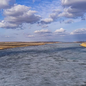 Aerial of the Tobyl River, south of Kostanay, northern Kazakhstan, Central Asia, Asia