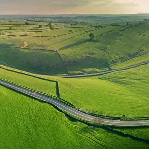Aerial view of A623 near Tideswell, Peak District National Park, Derbyshire, England, United Kingdom, Europe