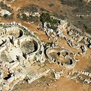 Aerial view of archaeological site, Megalithic Temple of Mnajdra (Mna Jora)