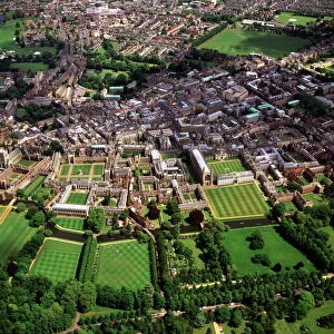 Aerial view of Cambridge including The Backs where several University of Cambridge colleges back on to the River Cam, Cambridge, Cambridgeshire, England, United