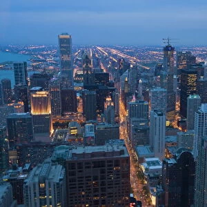 Aerial view of Chicago at dusk, looking south, Chicago, Illinois, United States of America