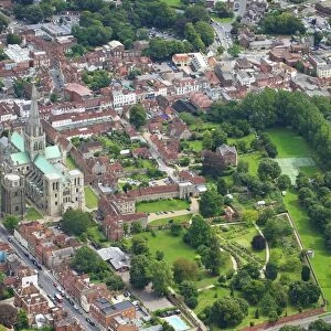 Aerial view of Chichester Cathedral, Chichester, West Sussex, England, United Kingdom, Europe