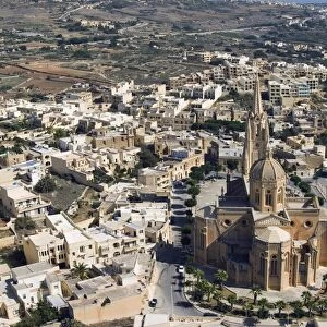 Aerial view of church of Ghajnsielem, Mgarr, Gozo Island, Malta, Europe