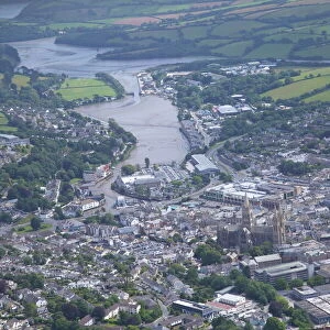 Aerial view of city and cathedral, Truro, Cornwall, England, United Kingdom, Europe