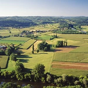 Aerial view of countryside and River Dordogne taken from the bastide town of Domme