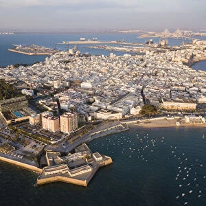 Aerial view, by drone, of Cadiz, Andalucia, Spain, Europe