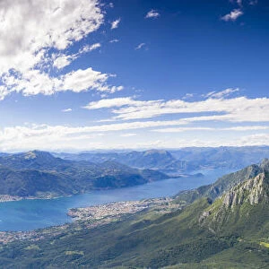 Aerial view of Grigne mountains with Abbadia Lariana and Mandello Del Lario in the